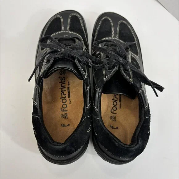 Birkenstock Footprints Leather Lace Up Walking Shoes Womens 8 39 Black Sneakers - Picture 10 of 12